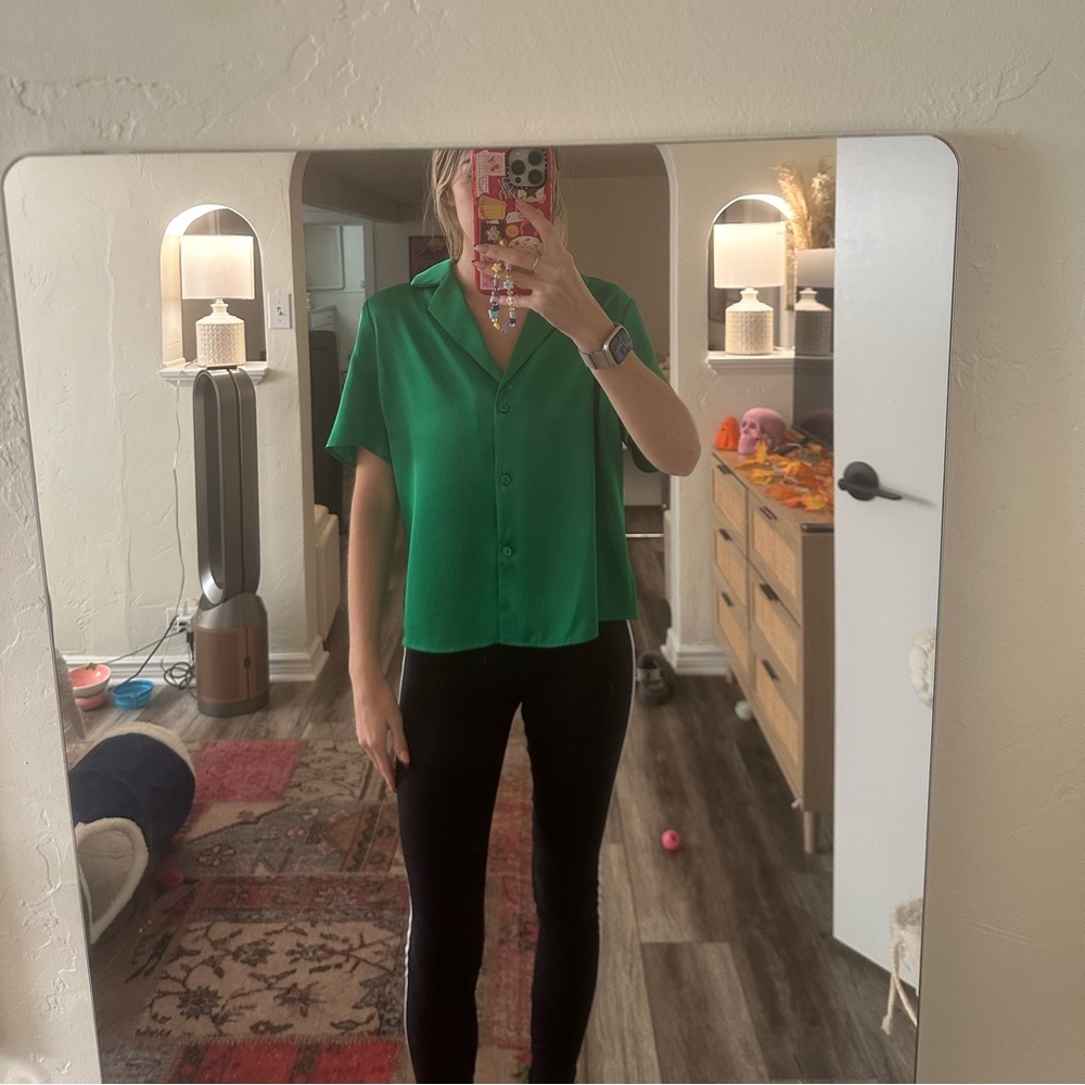 Halogen Short Sleeve Button-Up Blouse